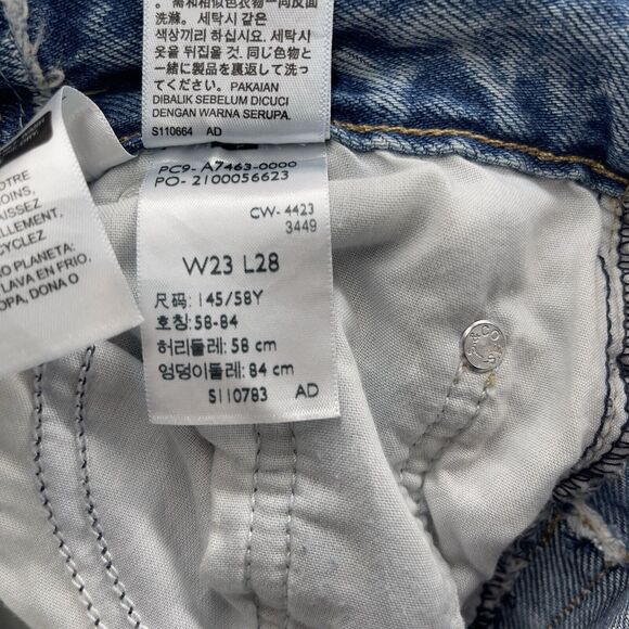 Levi's Premium Baggy Dad Cropped Jeans Women 23x28 Blue 2 Tone Straight Distress - Picture 8 of 16